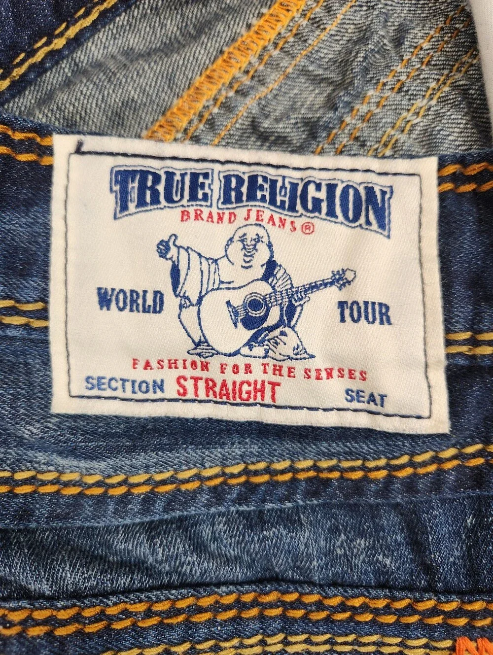 True Religion Mega t Straight Jeans Mens 32x34 Brown Thick Stitch Flap Pocket